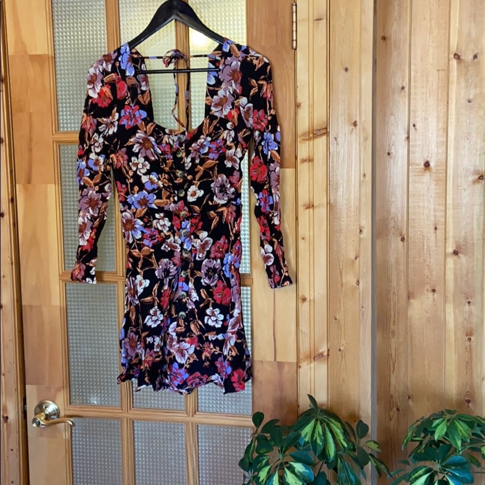 Free People Floral Mini Dress - Black, Red, Purple
